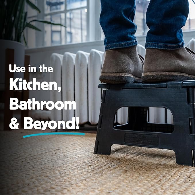 Kikkerland Rhino Foldable Step Stool – Holds Adults up to 300 Lbs, Best for Kitchen & Bathroom – Collapsible, Portable, Lightweight Stepping Stool with Sturdy, Non-Slip Design – Red, 8”