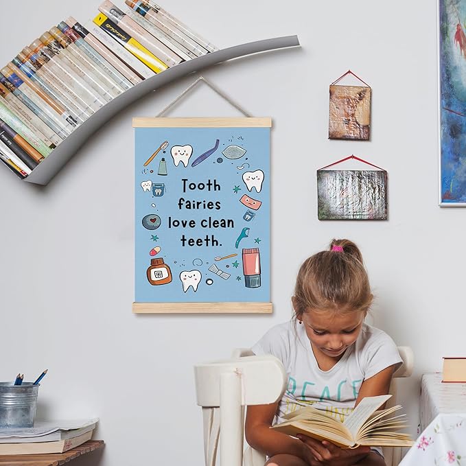 FDHSPAAM Funny Dental Wall Art Decor, Dental Office Decor, Dentist Gifts, Tooth Fairies Love Clean Teeth Cute Oral Hygiene Wall Art Posters for Hospital Doctor Office, 12x16 Inch