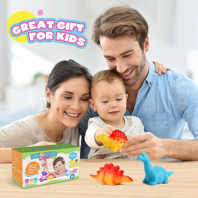 Baby Bath Toys for Toddlers 1-5, 6 Packs Light Up Floating Dinosaur Toys for Kids 1-5 Year Olds Boys Girls Halloween Xmas Birthday for Babies Age 1-5 Sensory Toys Preschool Bathtub Pool Shower Games