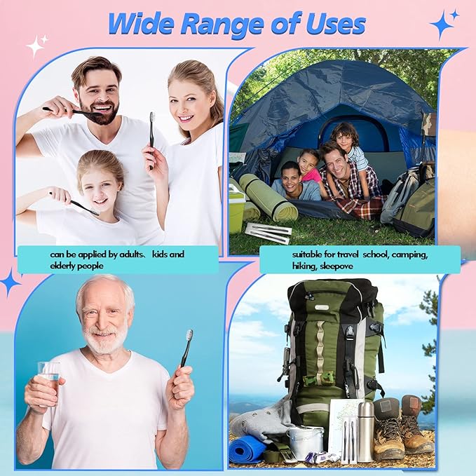 Tessco 1000 Pcs Disposable Toothbrushes Bulk Individually Wrapped Manual Soft Bristle Travel Toothbrushes Single Use Toothbrush for Homeless Hotel Toiletries Camping Office(Black)