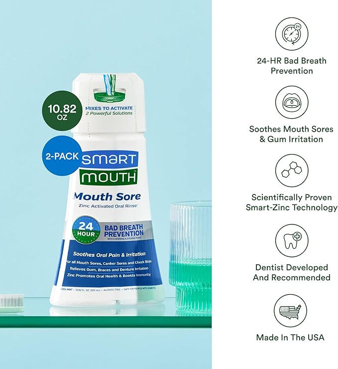 SmartMouth Mouth Sore Zinc Activated Oral Rinse 10.82oz, 2 Pack
