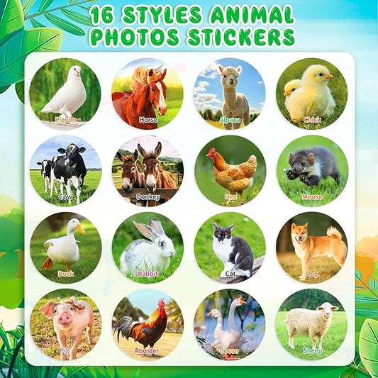 1200 Pcs Farm Animal Stickers for Kids 2 Roll Nature Stickers Cute Roll Sticker for Teacher Reward School Supplies Incentives (16 Styles)
