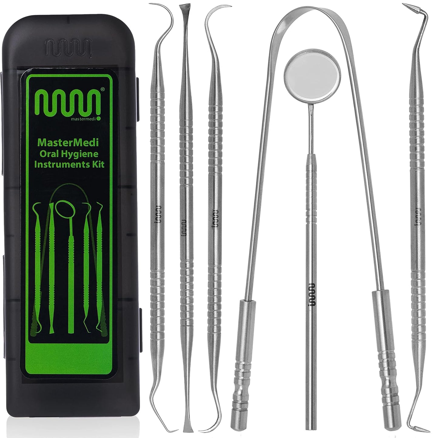 6 Pack Dental Tools Teeth Cleaning Kit, Plaque Tartar Remover for Teeth and Oral Care for Adults, Kids and Pets, Includes Tongue Scraper, Mirror, Probe, 100% Stainless Steel Dental Kit with Case