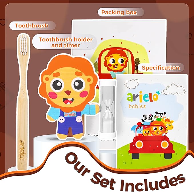 Arielo Lion Toothbrush Holder - Kids Toothbrush with Timer - Autism & Sensory Kids (Leo)