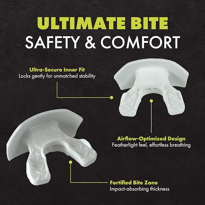 DAMAGE CONTROL Youth Football Mouth Guard – Breathable No Boil Mouthpiece, Protects Lips & Teeth, Works with Braces, Includes Helmet Strap – Sports Gear & Accessories (HA HA HA)