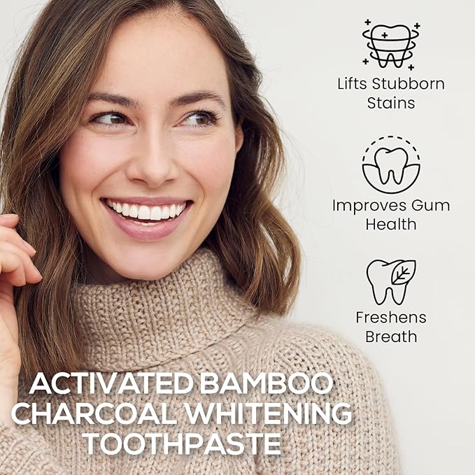 Venus Visage Activated Charcoal Toothpaste for Whitening, 3 Pack - Effective Teeth Whitening Toothpaste for Surface Stains - Peppermint Flavor (3.7 oz/105 g)