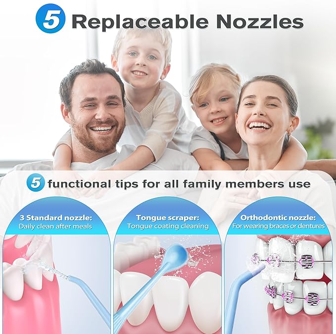TOVENDOR Electric Water Flosser, Cordless Rechargeable Dental Oral Irrigator IPX7 Waterproof 300ML Travel Water Teeth Cleaner with 5 Tips for Braces Care Teeth Gums Cleaning, Home Office Daily Use