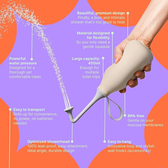 Butt & Intimate Shower 3.0 – Mobile Travel Bidet & Sustainable Intimate Shower, Replaces Wet Wipes, Saves Toilet Paper, Portable Handheld Bidet, Travel Bag Included, BPA-Free - Soft Sand