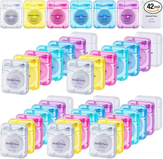 42Pack Dental Floss Bulk 50m Each Mint Travel Dental Floss, Mint Waxed Mini Travel Size Tooth Flosses Picks Pack Individually Wrapped for Oral Care Teeth and Gum Protection, Multicolor