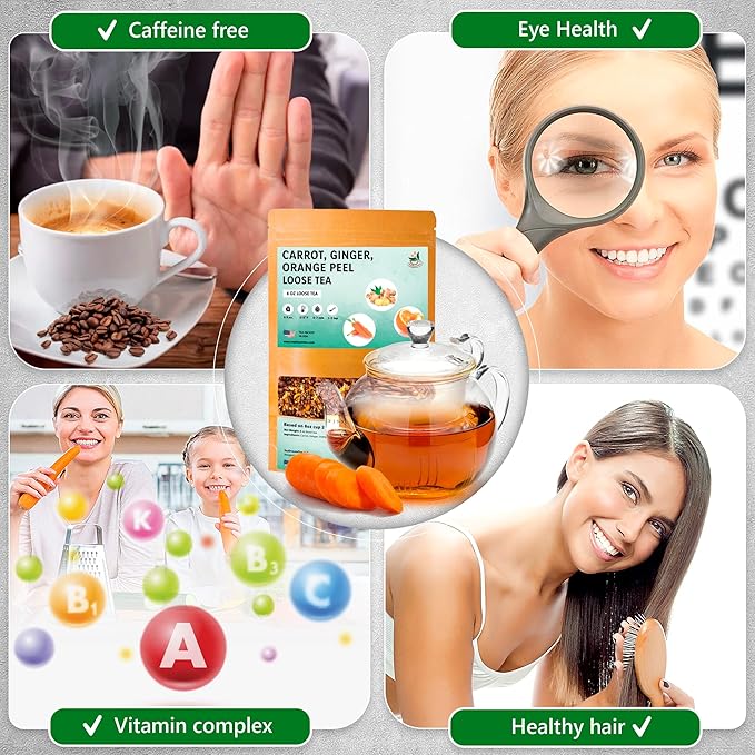 TeaDreamTea – Carrot Ginger Orange Peel - Loose Leaf Herbal Bulk Tea - Caffeine-Free - Vitamins Rich - Boost Immune System - Carrot Raw from USA - Hot and Iced Tea - 8 ounce / 227 g