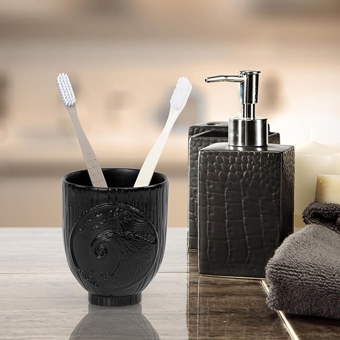Jay Franco Disney Nightmare Before Christmas Tumbler - Black Resin Toothbrush/Pen Holder Features Jack & Sally - Bathroom Décor
