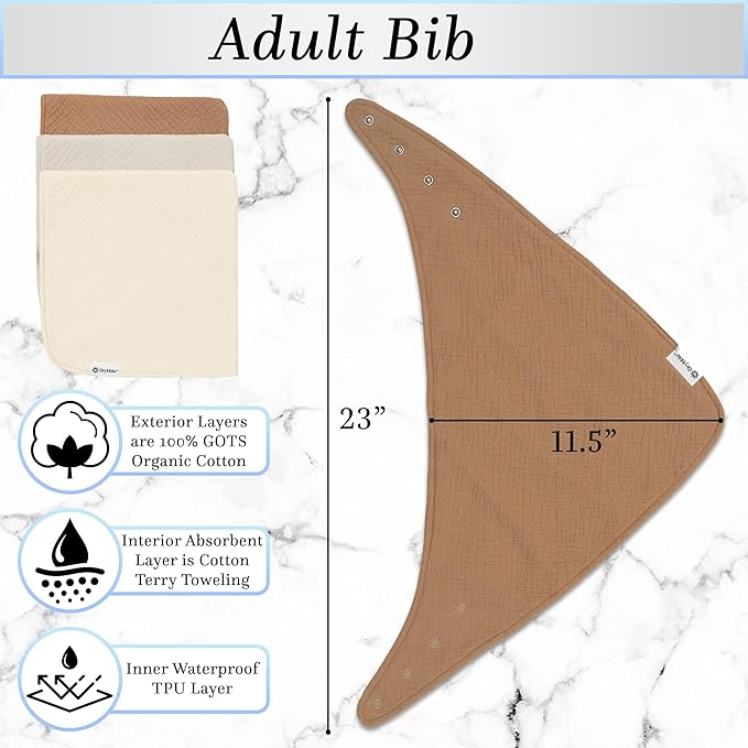 Bandana Bibs with 3 Waterproof Lining Organic Cotton Drool Bibs for Adults and Children, Adjustable Snaps