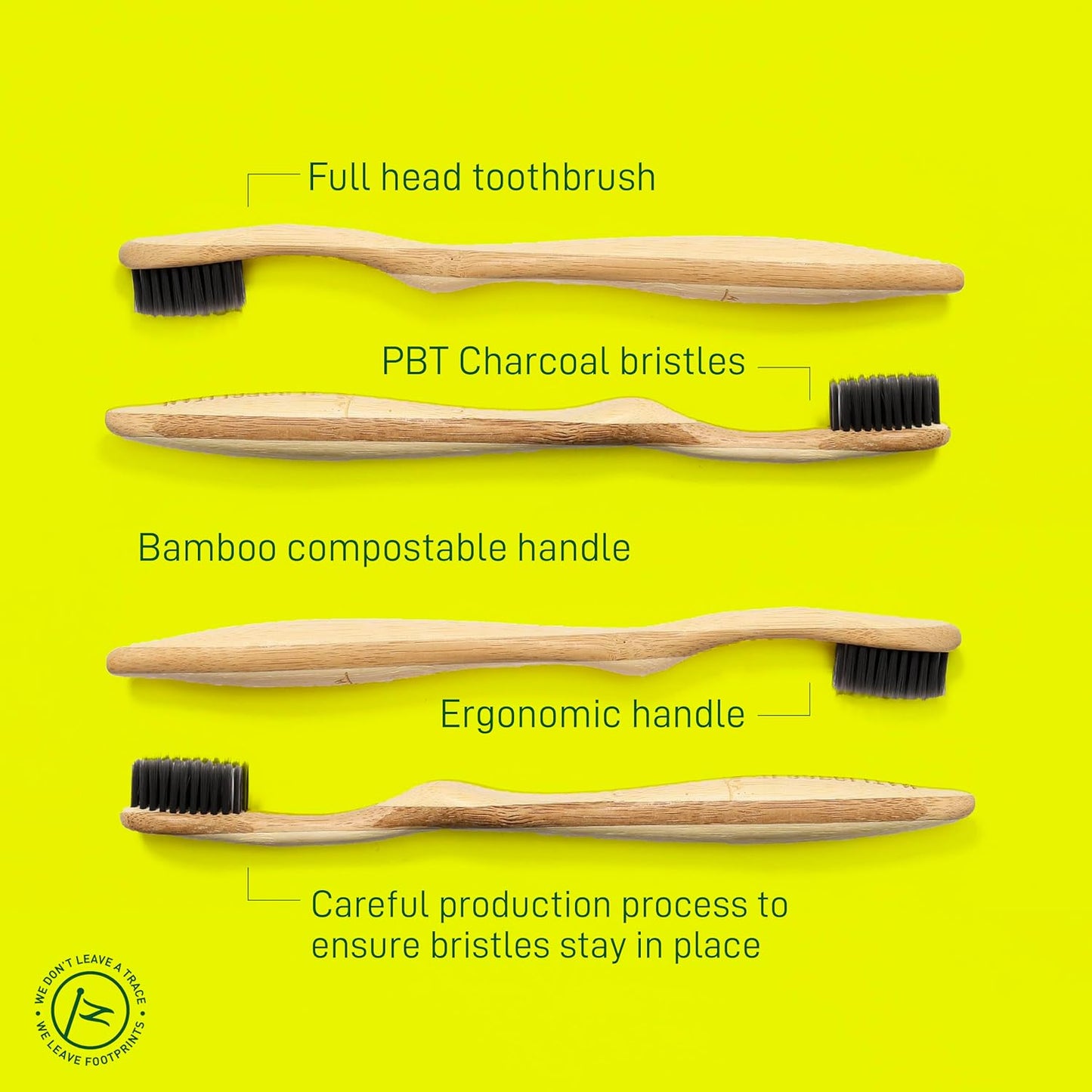 Eco-Friendly Bamboo Toothbrush Set of 4 - Medium Bristle Toothbrush with Ergonomic Handles & Charcoal Bristles – Low Waste & Biodegradable Personal Care Essentials