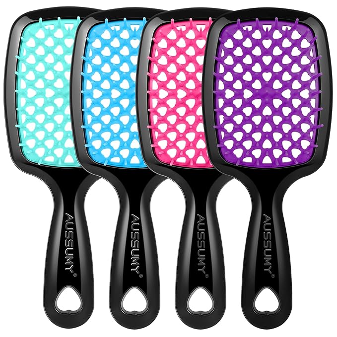4 Pack Vented Detangling Hair Brush - Detangler Hairbrush with Soft Bristles for Effortless Tangle Free - Ideal for Wet Dry or Curly Damaged Hair for Women Men Kids