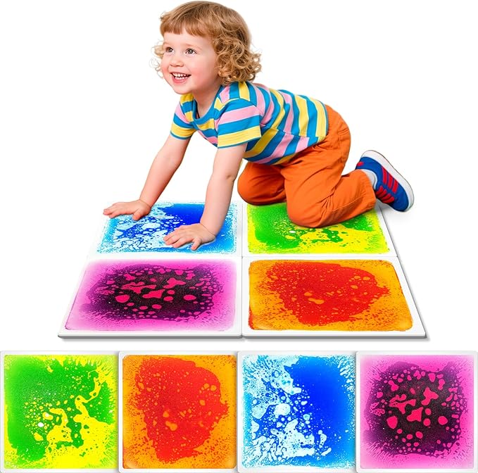 Toddlers Sensory Liquid Floor Tiles - 4 Pack Liquid Tiles for Kids Sensory Play & Motor Skills Development, Safe Non-Toxic Lava Sensory Mats for Classroom, Home, Daycare Gifts Toddlers with Autism