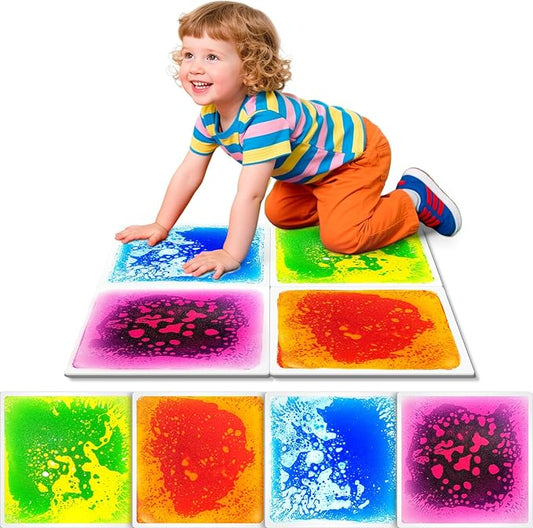 Toddlers Sensory Liquid Floor Tiles - 4 Pack Liquid Tiles for Kids Sensory Play & Motor Skills Development, Safe Non-Toxic Lava Sensory Mats for Classroom, Home, Daycare Gifts Toddlers with Autism