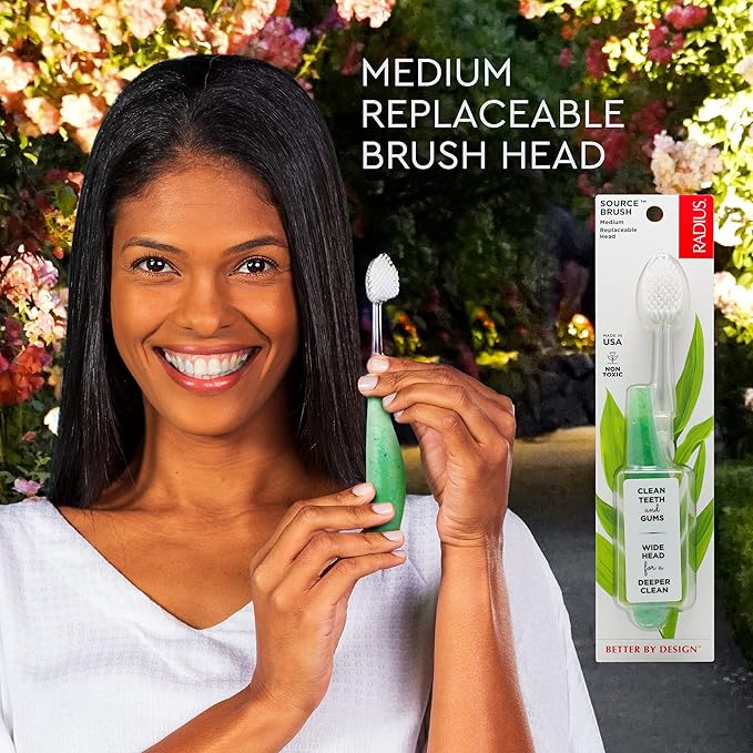 RADIUS Toothbrush Source Floss Brush BPA Free & ADA Accepted Improve Gum Health & Reduce Gum Issues - Medium - Assorted Colors - Pack of 6