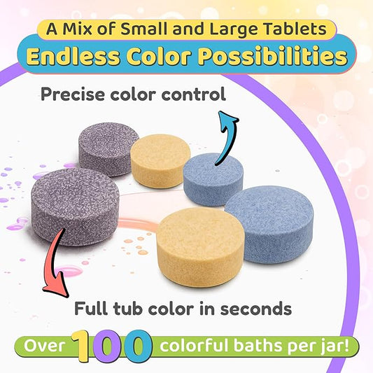 Color MyBath – Bath Color Tablets for Kids, 300 Count Jar – Color Changing, Non-Toxic, Non-Staining, Fragrance-Free – Mix Your Own Rainbow, Fun & Educational – Made in USA (1-Pack)