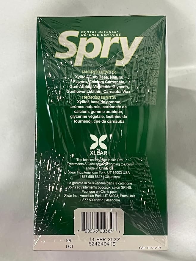 Spry On The Go Fresh Natural Xylitol Chewing Gum Dental Defense System - Aspartame-Free, Sugar-Free, Non-GMO (Spearmint, 55 Count - Pack of 12)