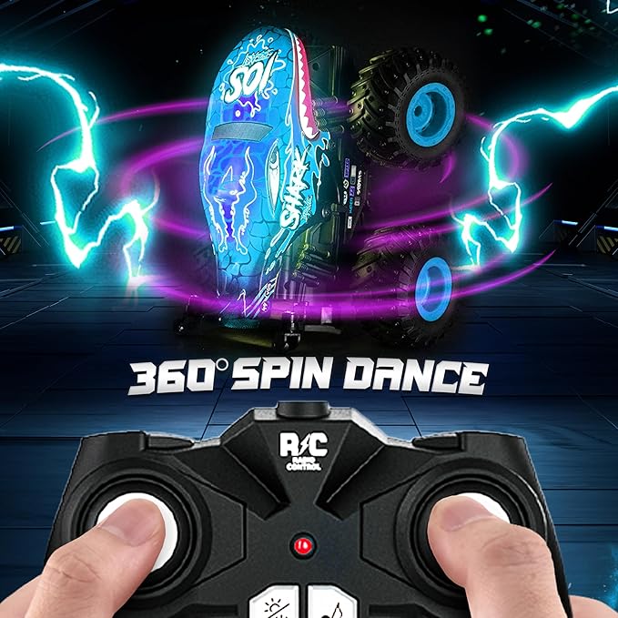 BEZGAR Monster Truck Toys - Remote Control Monster Truck with Light & Music, Dinosaur Toys for Kids, 1:20 Scale RC Truck with 360° Spins and Drifting, Remote Control Car for Boys (Blue)