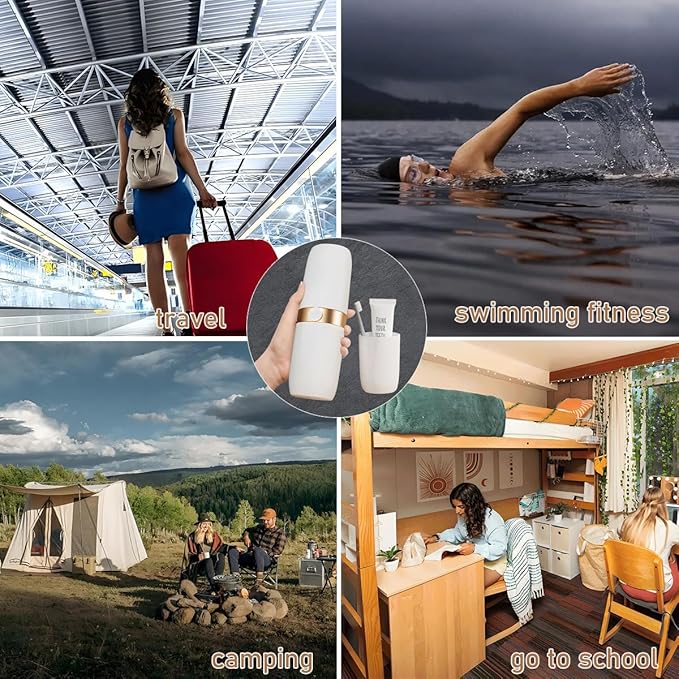 Travel Toothbrush Cup Case,Portable Toothbrush Holder and mouthwash cup Travel Toothbrush Container,Toothbrush box set with exhaust button,for Camping, Traveling, Home, School, Business