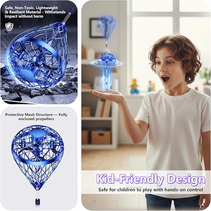 Tikduck 2025 Flying Bouncing Ball Toy - USB Rechargeable, Hand-Controlled with 3D Flips & Multi-Player Fun - Interactive Orb Toy for Kids, Teens & Adults - Indoor & Outdoor Play (Blue)