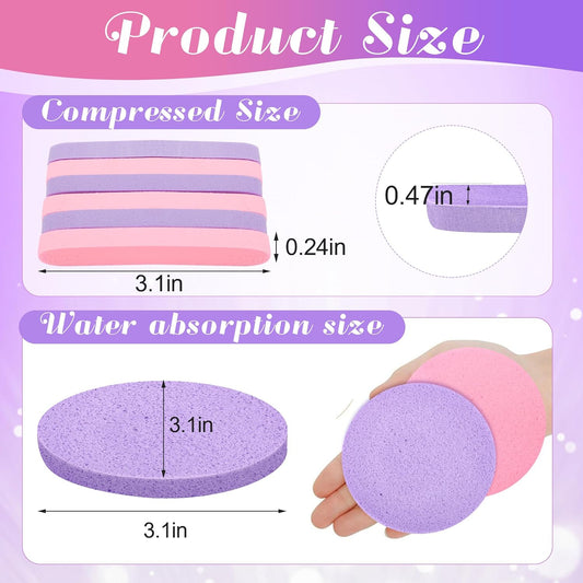 120 Pcs Facial Sponge Compressed, Luxiv Face Cleansing Sponge Estheticians Compressed Makeup Facial Sponge Round Wash Face Sponges for Women Compress Exfoliating Removal Sponge (Purple+pink)