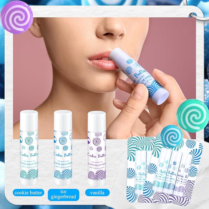 Leelosp 72 Pcs Christmas Lip Balm Candy Shapes Lipstick Set Lip Care Sugar Moisturizing Balms Natural Organic for Christmas Gifts Stocking Stuffers for Coworker Employee Winter Holiday Party Favors