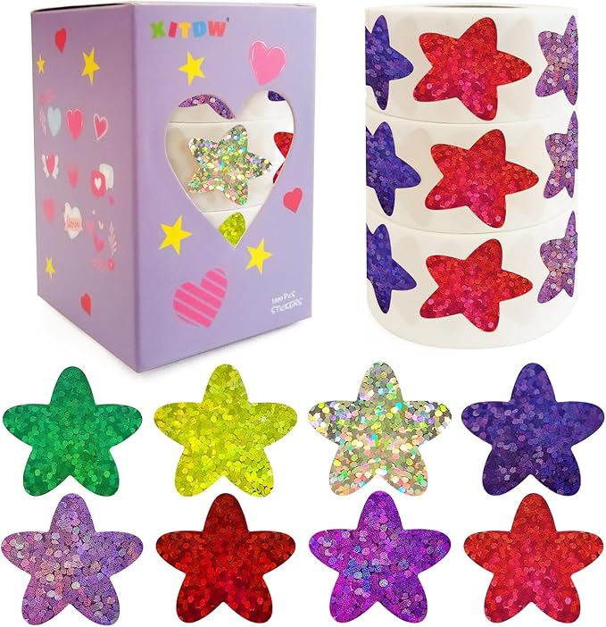 3 Rolls Star Stickers,1500pcs Foil Shiny Self-Adhesive Colorful Star Stickers for Kids Reward for Student Planner and School Classroom Teacher Supplies
