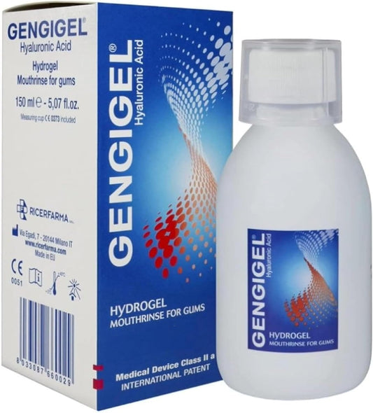 Gengigel Hyaluronic Acid Mouthrinse (150 ml), Oral Care Solution for Gum Health, Reduces Discomfort & Promotes Healing, Relieves Gum Recession & Gingivitis, No Alcohol or SLS, Vegan & Kosher