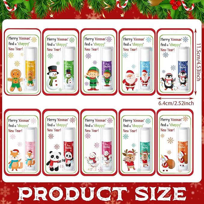 100 Pack Christmas Lip Balms Bulk Christmas Party Gifts Favors Stocking Stuffers Holiday Lip Balms Employee Staff Team Appreciation Gifts Thank You for Teacher Coworkers (Cute)