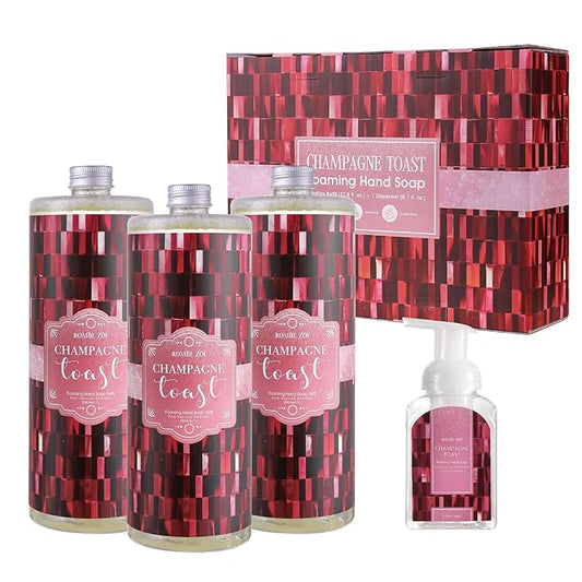 ROMIIE ZOI Foaming Hand Soap Refill Gift Set – Champagne Scent – 3 Pack (1000ML Each) with Dispenser – Gentle & Moisturizing Cruetly Free Formula – Bulk Refill Bottles for Bathroom & Kitchen Use