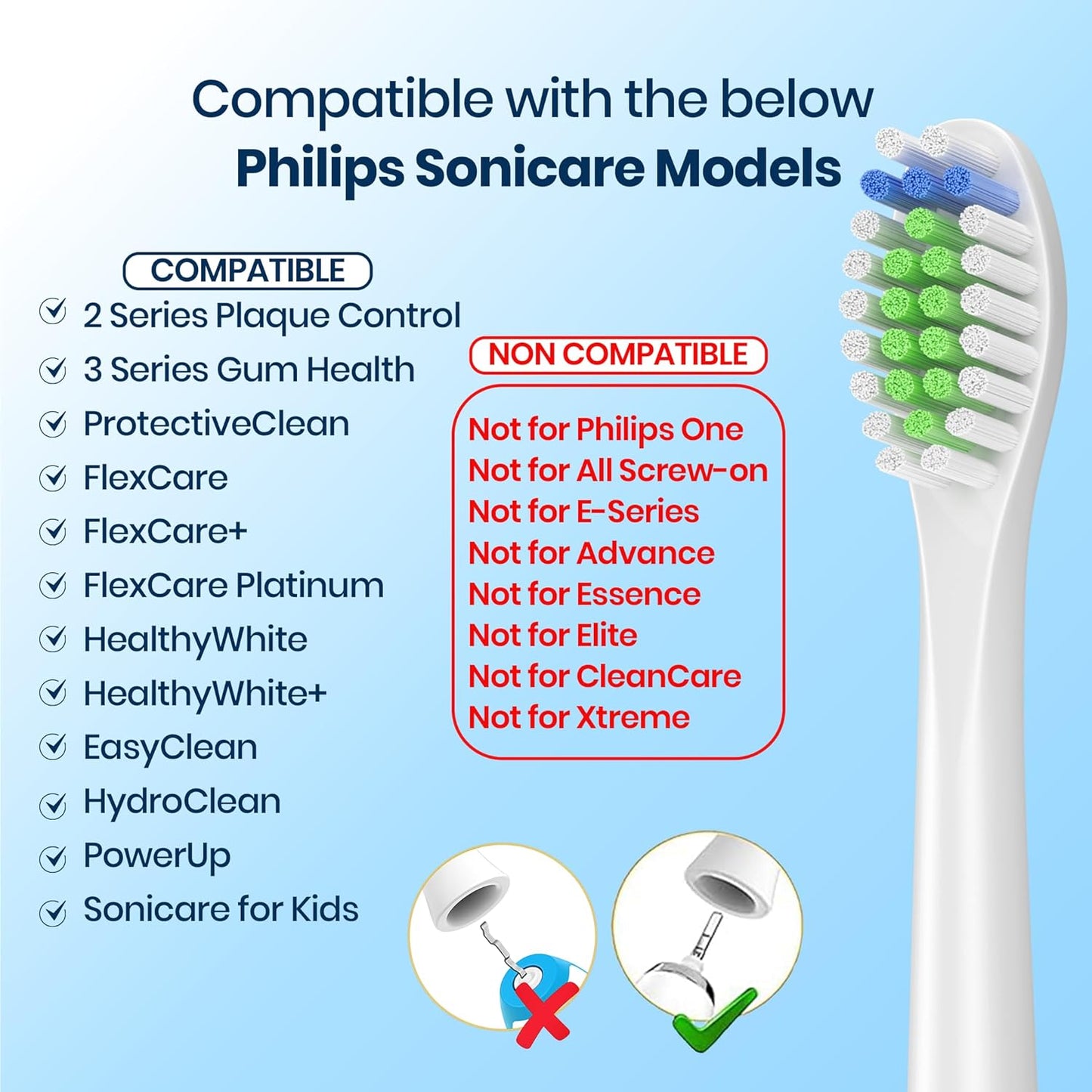 Zekecare Replacement Toothbrush Heads, Compatible with Soni-Care Click-on Toothbrush Handles, 8 Standard Phi-Lips Soni-Care Heads,Replacement Heads Extra Soft Dupont Bristles for Your Teeth, White