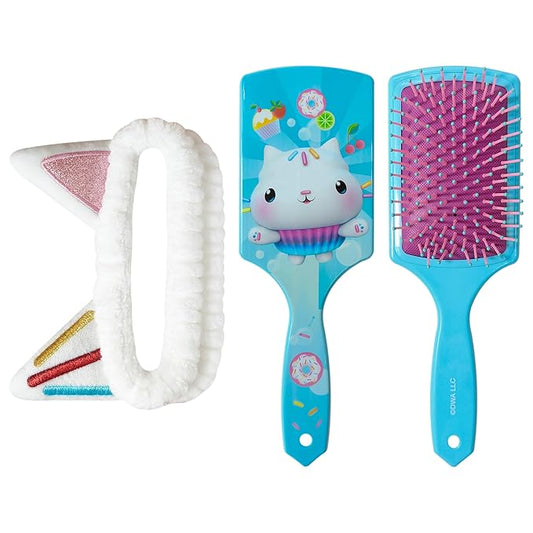 LUV HER Kids Hair Brush & Spa Headband Set for Girls - with Gabby's Dollhouse characther Cakey - Fun Grooming Kit for Detangling, Styling & Skincare - Soft & Stretchy One Size, Ages 3+