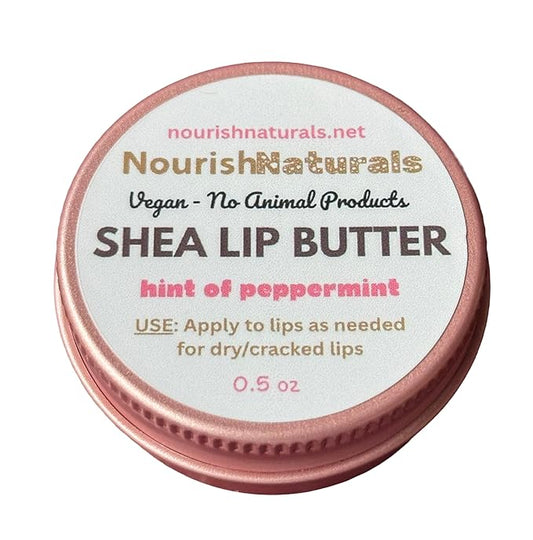 Shea Lip Butter - All Natural 4 Ingredient Lip Balm - for dry cracked lips, travel sized, ultra moisturizing vegan lip balm, for long lasting hydration, natural Peppermint scent