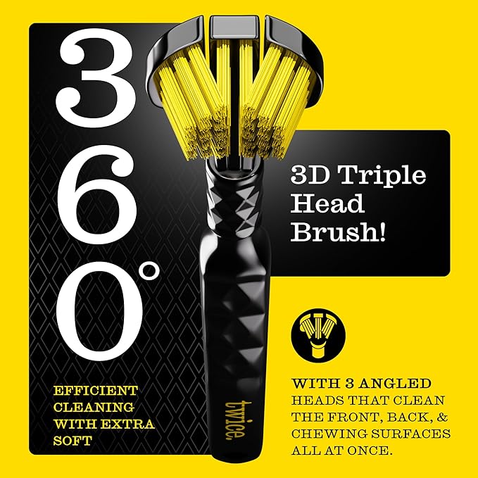 Twice Twice Adult 3D Triple-Head Toothbrush – Ultra-Soft Bristles for Braces, Aligners & Dentures, Advanced 3-Sided Design for Effective Plaque Removal & Complete Oral Care, 2 Count