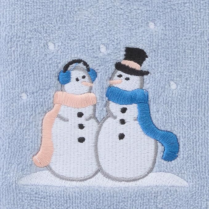 SKL Home Christmas/Winter Glitz Snow Couple 100% Cotton Embroidered 2pc Hand Towel Set, Decorative for Bath/Kitchen/Bar, Light Blue