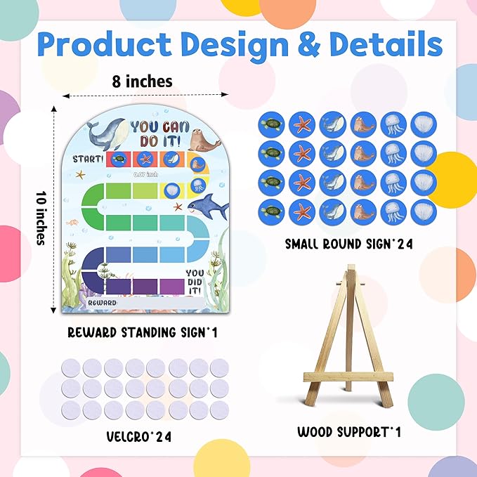 Under The Sea Reward Chart, Behavior Chart for Kids at Home, Wooden Incentive Chart Signboard with 24 Tokens, Ocean Animals Themed Sticker Charts Classroom Essentials -03