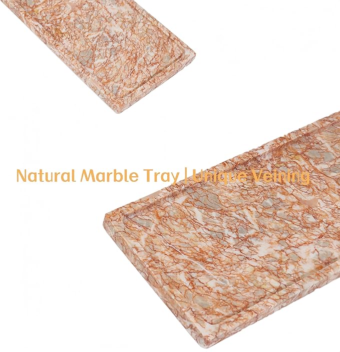 Solid Natural Marble Rectangle Vanity Tray - 9.8"x5" Italy Natural Bath & Counter Organizer, Decorative Jewelry Perfume Holder, Kitchen Coffee Table Serving Tray（Agate Red）