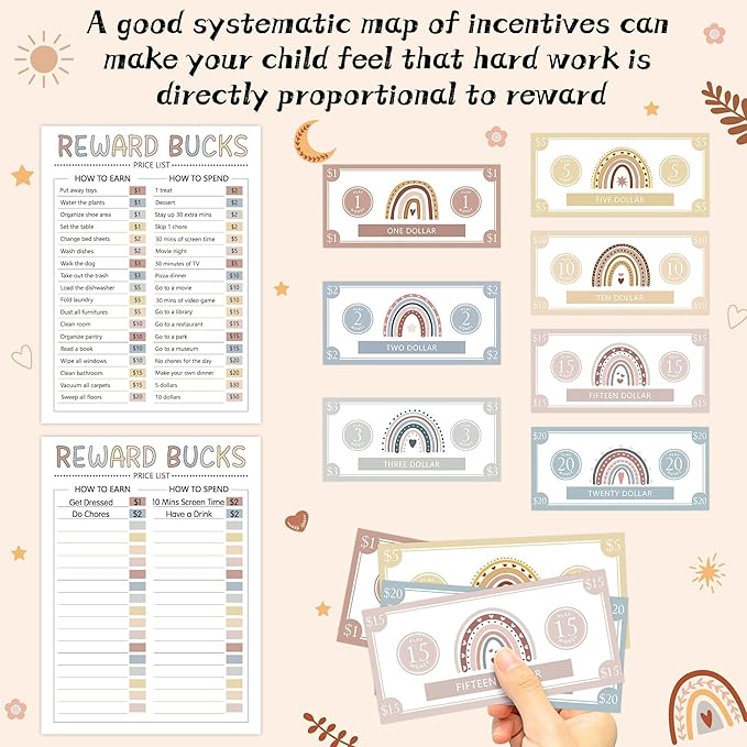EZdhuawuse Reward Bucks Charts for Kids - Christmas Gifts 633P Good Behavior Boho Reward Chore Chart for Boys Girls, Family Housework Plan Earn Spend Props Birthday Gifts, Parent Child Play Game List