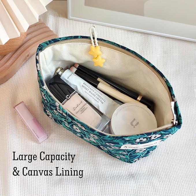 STARDW Aesthetic Floral Makeup Bag Cute Small Cosmetic Bags for Women Girls, Travel Toiletry Bag Large Capacity Zipper Makeup Pouch, Purse Organizer Pouches (Vine Plants)