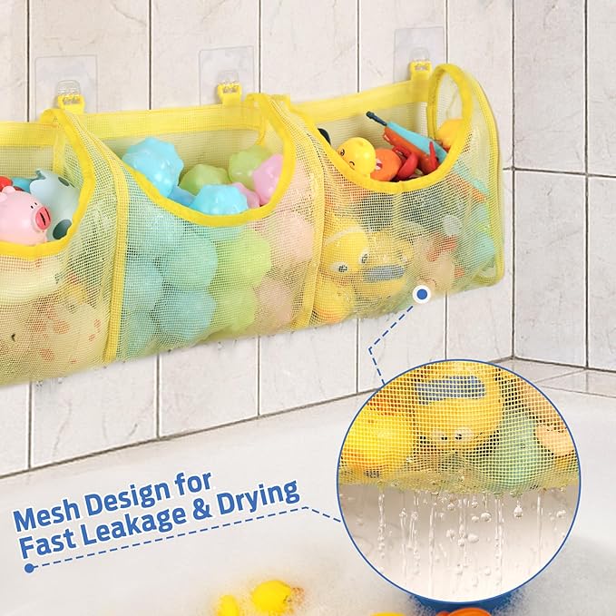 Goowin Bath Toy Storage, Bath Toy Holder, 3 Compartment Large Openings Bath Toy Organizer, Large Capacity Bath Tub Toy Holder, Kids Bathtub Toy Storage For Accessing & Sorting Toys (Yellow, Regular)
