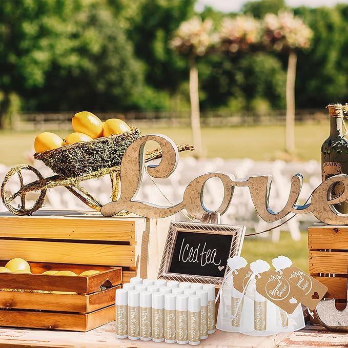 Leelosp Wedding Thank You Lip Balm Bulk Small Natural Moisturizing Mini Balm Lip Care Product Include Organza Bag and Appreciation Card for Women Baby Shower Favors, 5 Fragrance(15 Sets)