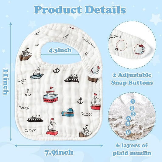 Zainpe 6Pcs Snap Muslin Cotton Baby Bibs Summer Ice Cream Pattern Infants Drool Bib Soft Absorbent Adjustable Burp Cloths Feeding Cloth for Newborns Girls Boys Toddlers Teething Eating 0 to 36 Months