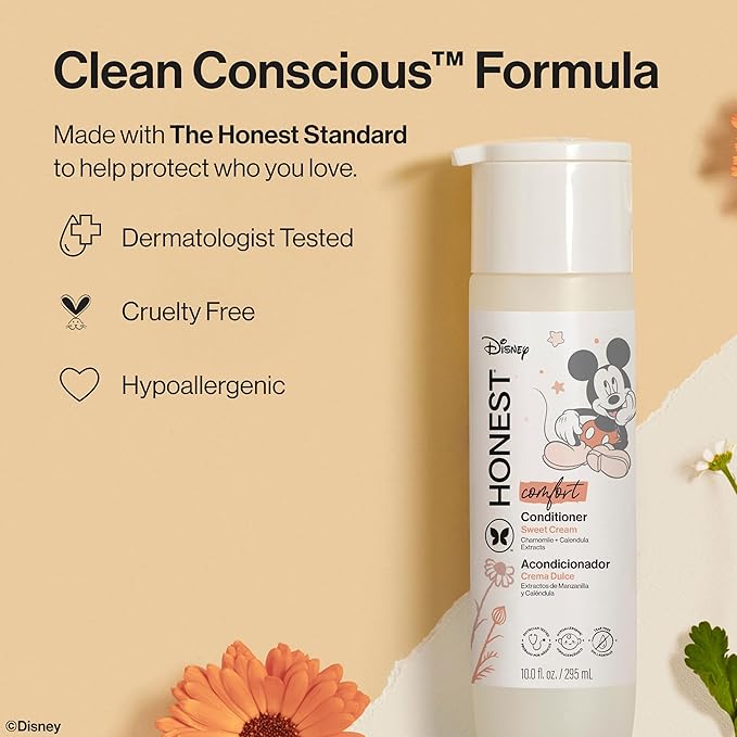 The Honest Company 2-in-1 Cleansing Shampoo Body Wash I Gentle Enough for Baby Dermatologist Tested Tear-free Hypoallergenic Disney’s Mickey Mouse Comfort Sweet Cream 10 fl oz