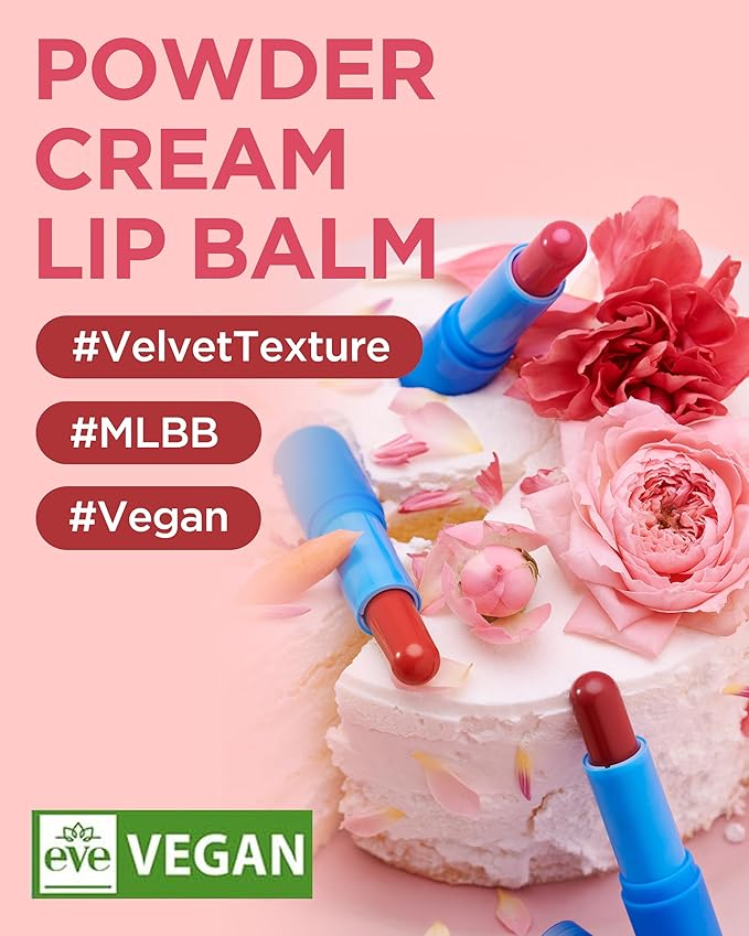 TOCOBO Powder Cream Lip Balm – Vegan Korean Soft Matte Lipstick Balm for Velvet Finish - Moisturizing & Blurring Effect – Lightweight Powdery Texture, Rose Petal, 0.12oz.