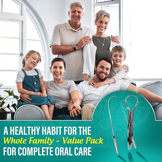 GuruNanda Tongue Scraper for Adults (4-Pack) with Travel Case, 420 Medical Grade Stainless Steel, Aids in Fresh Breath & Oral Care - Travel-Friendly