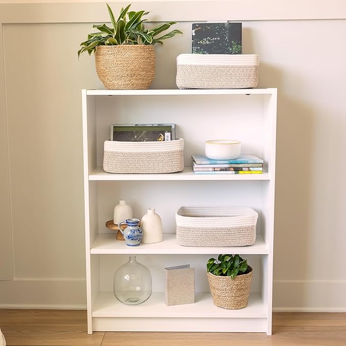 NaturalCozy 13.5”x8.5”x5.5” Storage Baskets for Shelves 3 Pack | Cotton Rope Woven Small Baskets for Organizing | Small Storage Bins for Nursery, Bathroom, Closet, Cube Shelf, Decorative, Gift