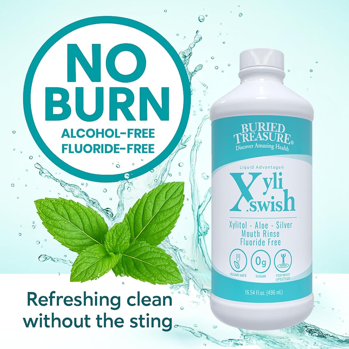 Xyli Swish - All Natural Formulated Nano Silver, Xylitol & Aloe Mouthwash - Alcohol and Fluoride Free - Oral Rinse to Fight Bad Breath & Dry Mouth - Peppermint Flavor - 16oz.