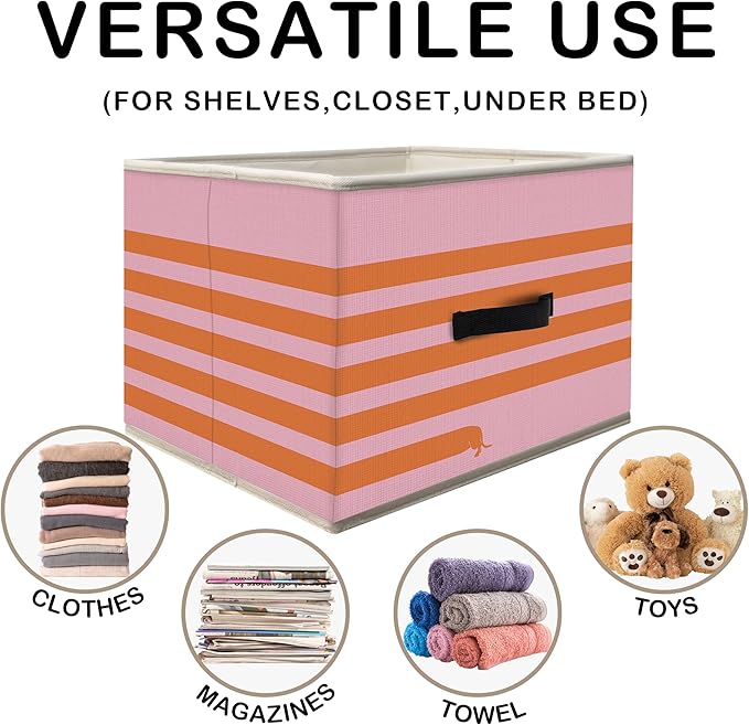 Nogrit Long Dachshund Dog Storage Bins Box, Toybox for Girls, Weiner Dog Pink Foldable Baskets Organizer Container with Handles for Kids Girls Dorm Bedroom Bathroom Clothes Toys Books